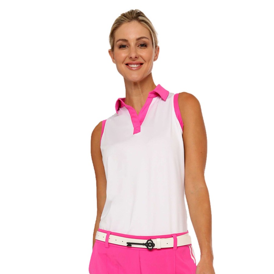 Women'S Apparel * | Action Contrast Placket Sleeveless Polo Shirt Offering Discounts